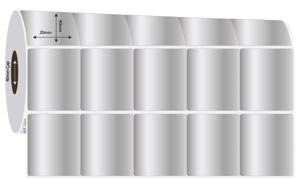  20mm x 40mm 5'li Bitişik Sılver Mat Etiket (Sticker)